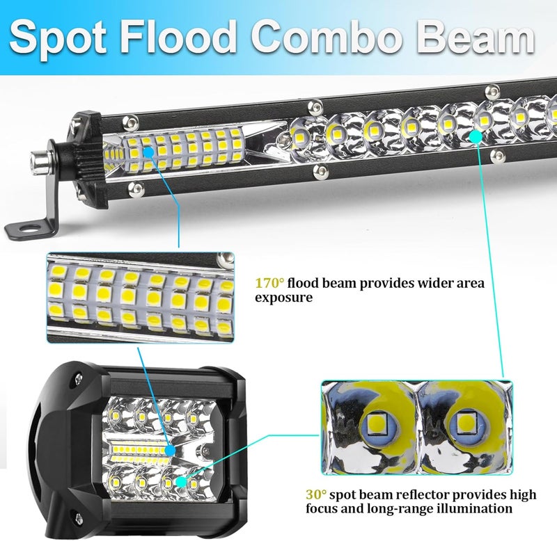 LIGBT 2 قطع 21 بوصة 204 واط شريط ضوء LED نحيف 4 قطع مصابيح LED 4 بوصة 60 واط مجموعة ضوء ضبابي للقيادة مصابيح عمل مصباح سقف مصباح بامبر مصابيح خارج الطريق لشاحنات 4x4 SUV ATV UTV - Image 4